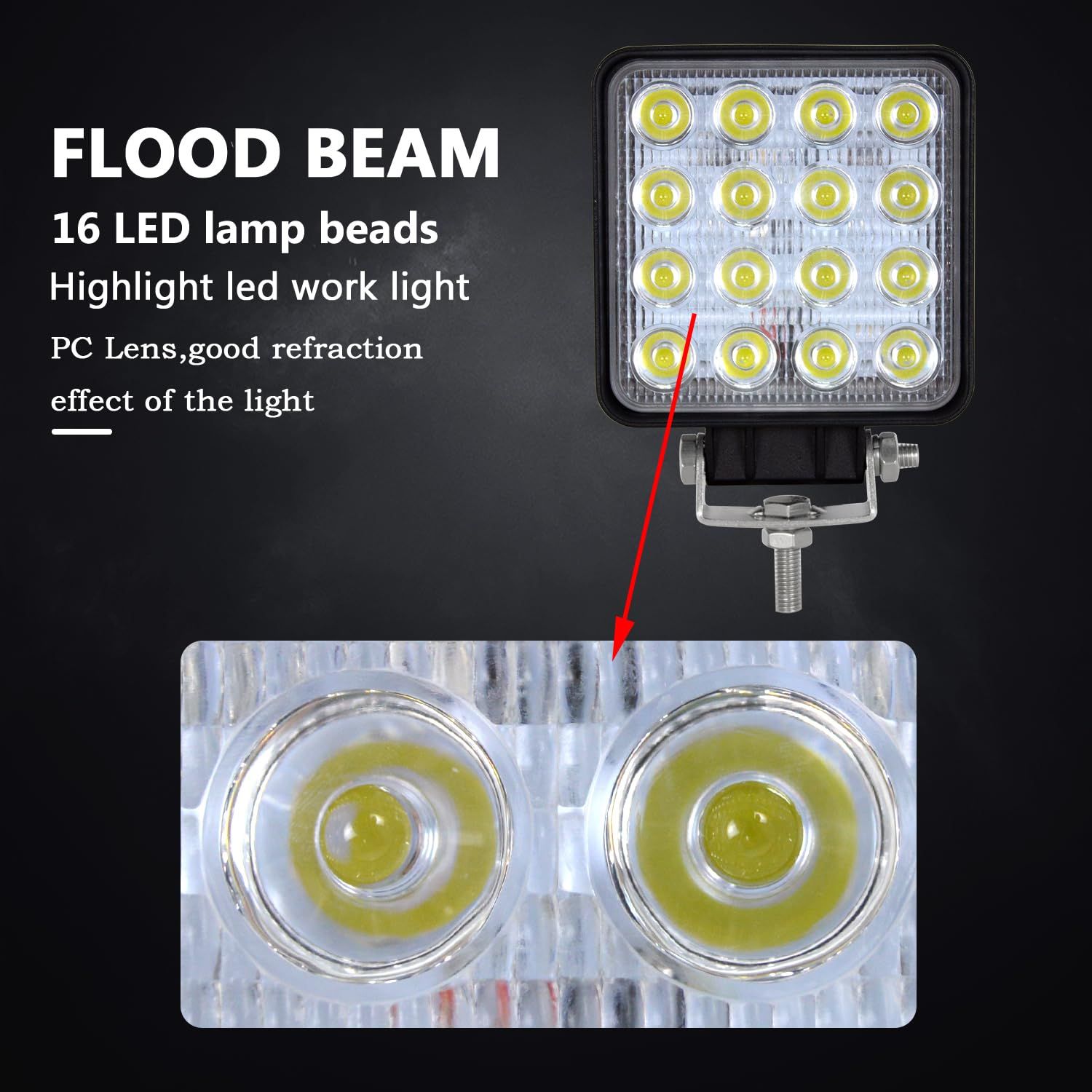 4 inch Flood Square LED Work Light Bar for ATV 4x4 Trailer Fishing Boat Tractor Truck (Pack of 2)