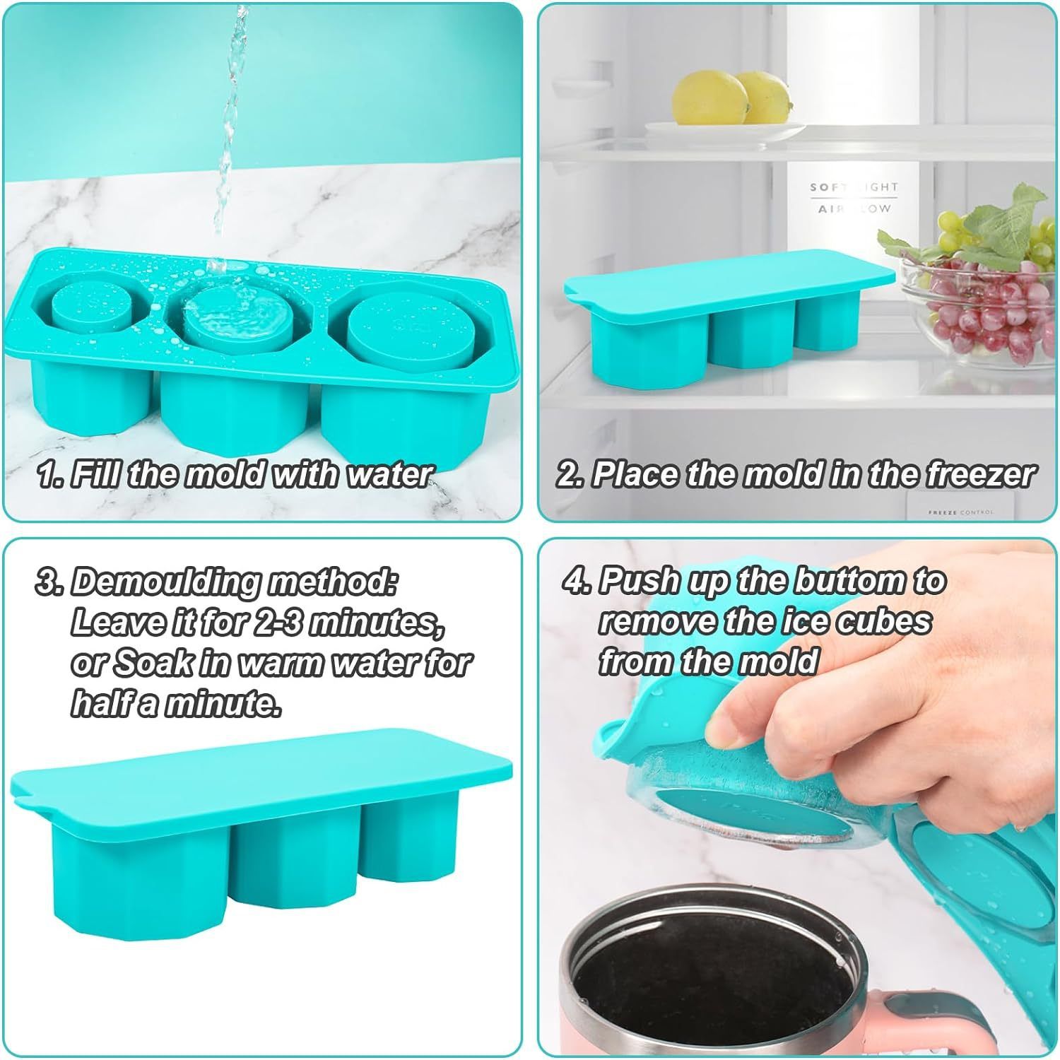 2 PCS Ice Cube Tray, Ice Cube Tray for Tumbler, New Silicone Ice Cube Maker With Lid, Easy Fill and Release Ice