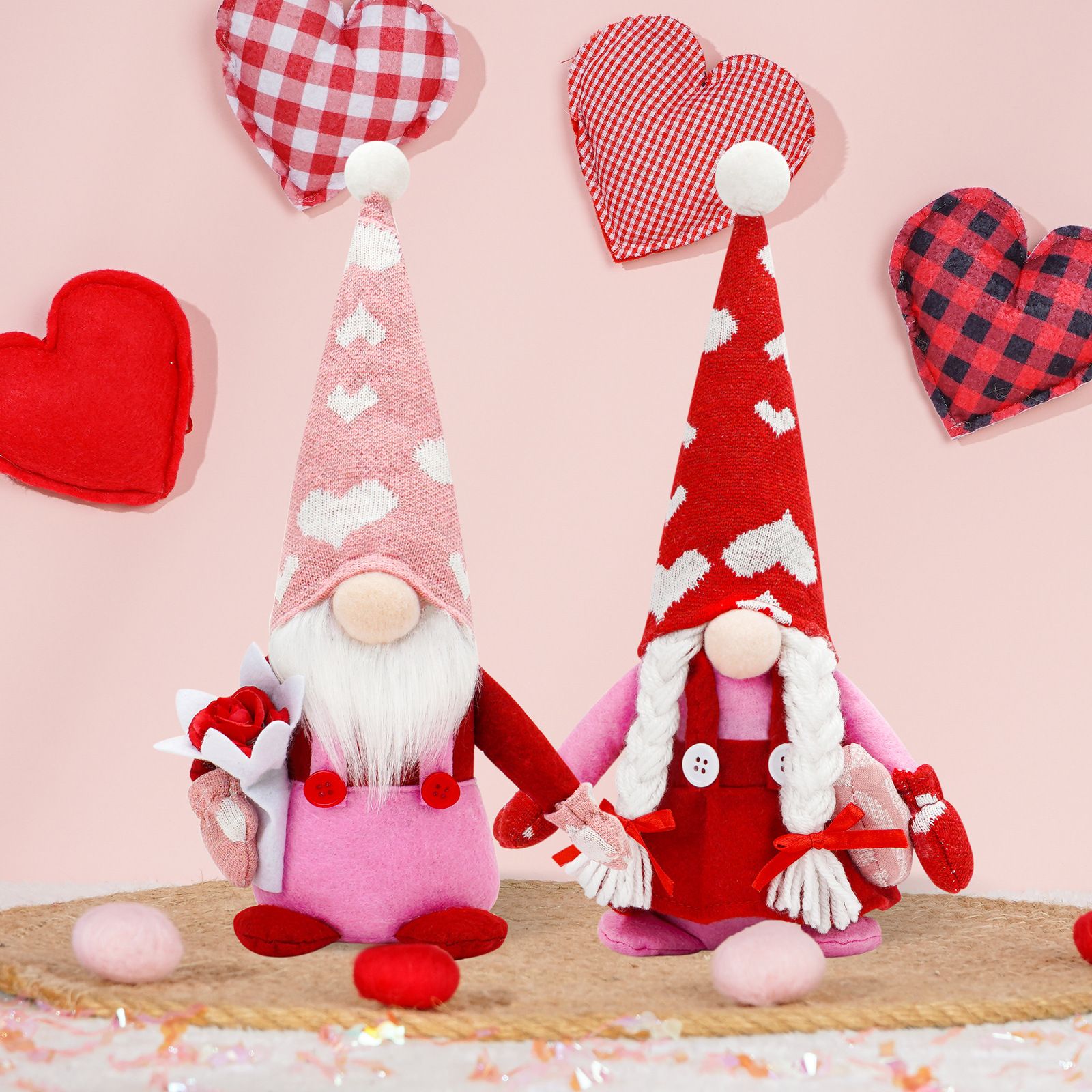 Valentines Day Gnomes Decor - 2PCS Mr and Mrs Valentine Gnome Plush,Valentine Gifts Home Ornament Tray Decor