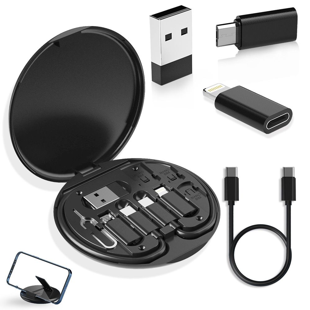 USB Adapter Cable Kit, Multi Charging Cable Case Convertor Adapter, Data Transfer Contains Card Slot for Traveling