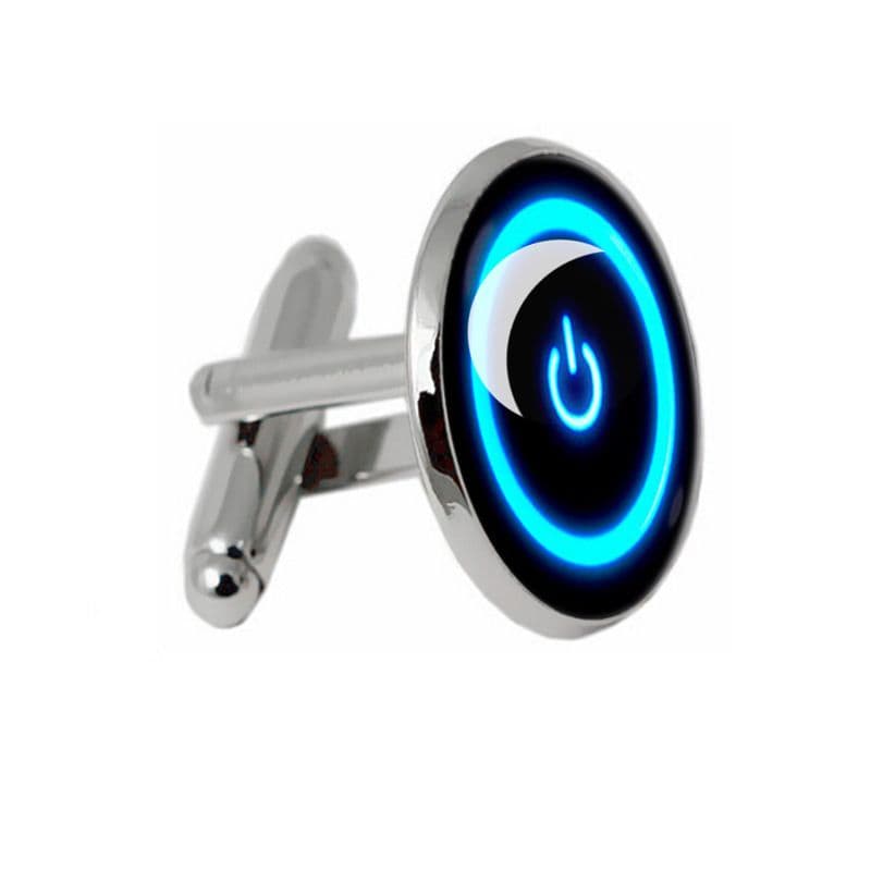 Cufflinks Computer Power Button Design Handmade Round Glass Metal 0.7 Inch