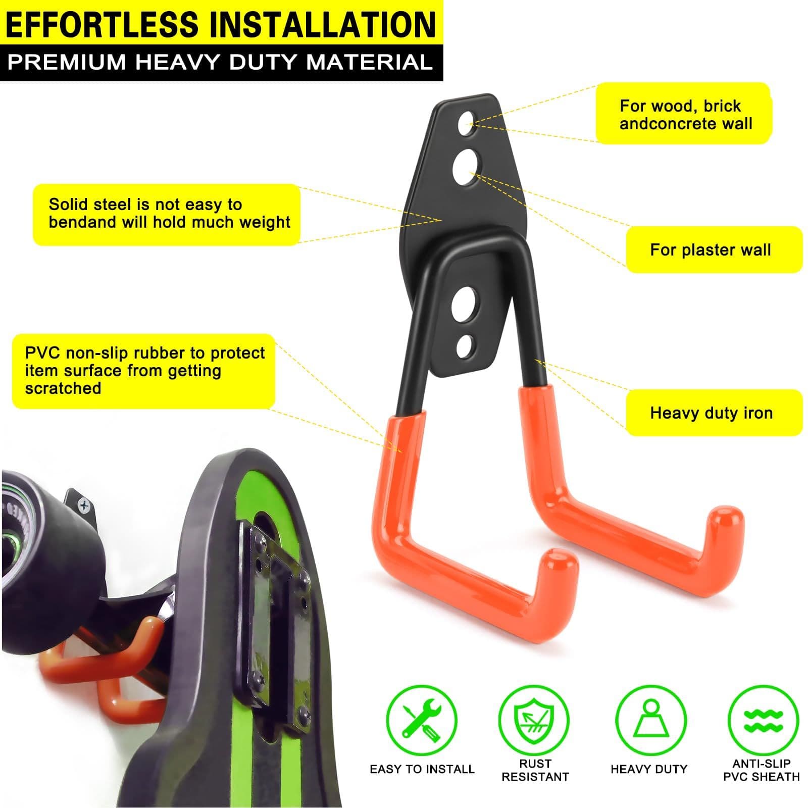 Heavy Duty Garage Hooks for Hanging, Pack Garage Storage Hooks for Ladder Extension Cord Tool Cable, Wall Mount Small