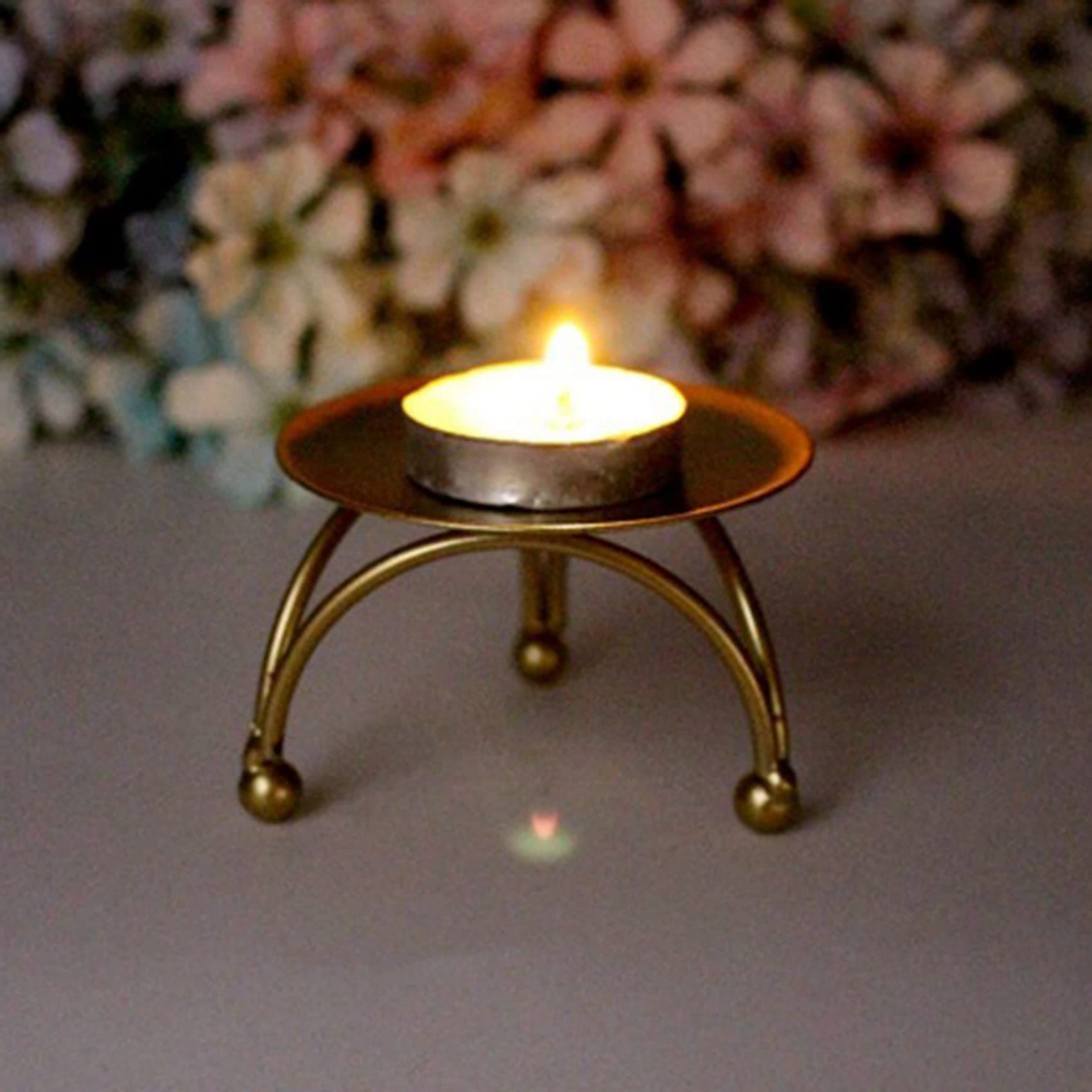 2 Piece Iron Plate Candle Holder Pillar Base Gold