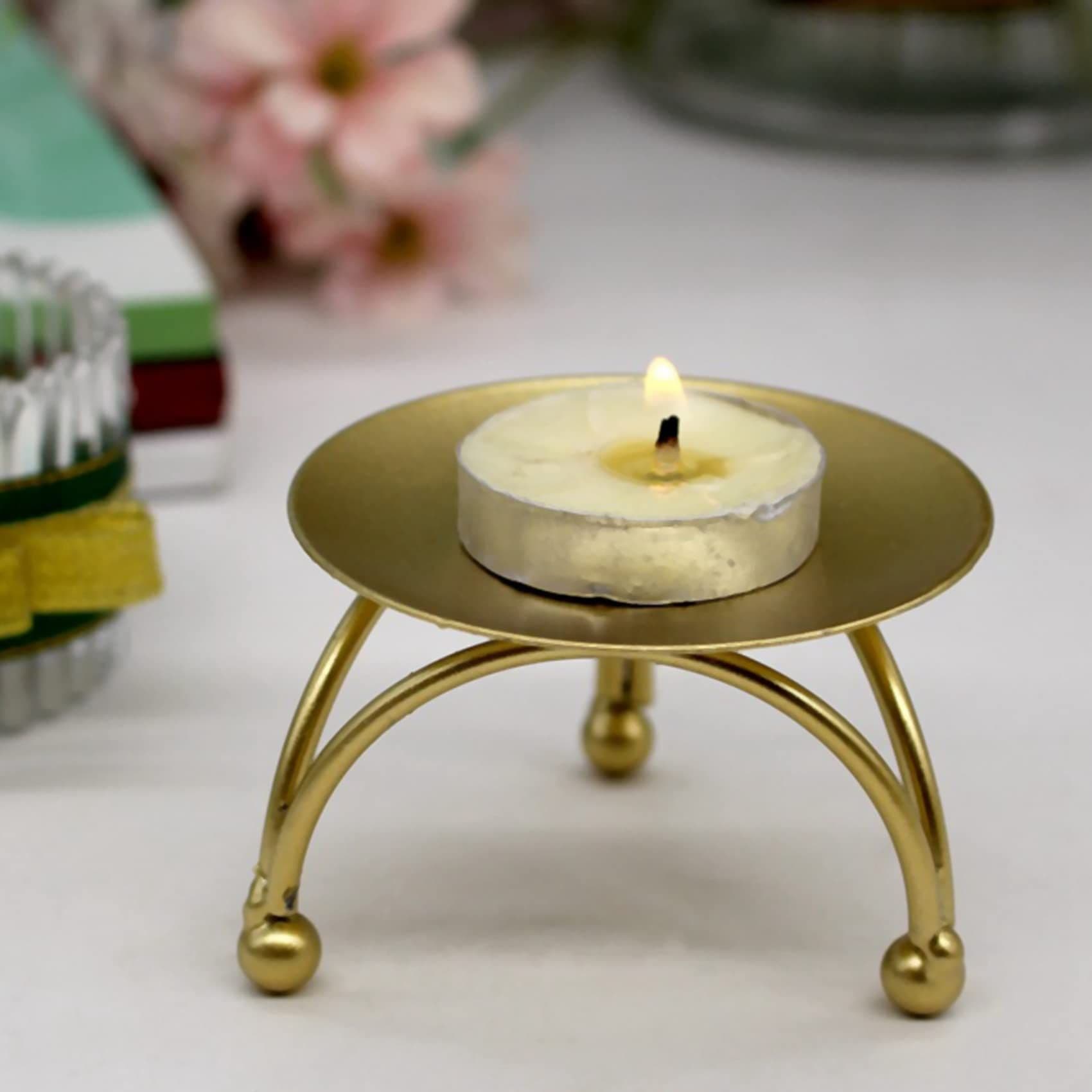 2 Piece Iron Plate Candle Holder Pillar Base Gold