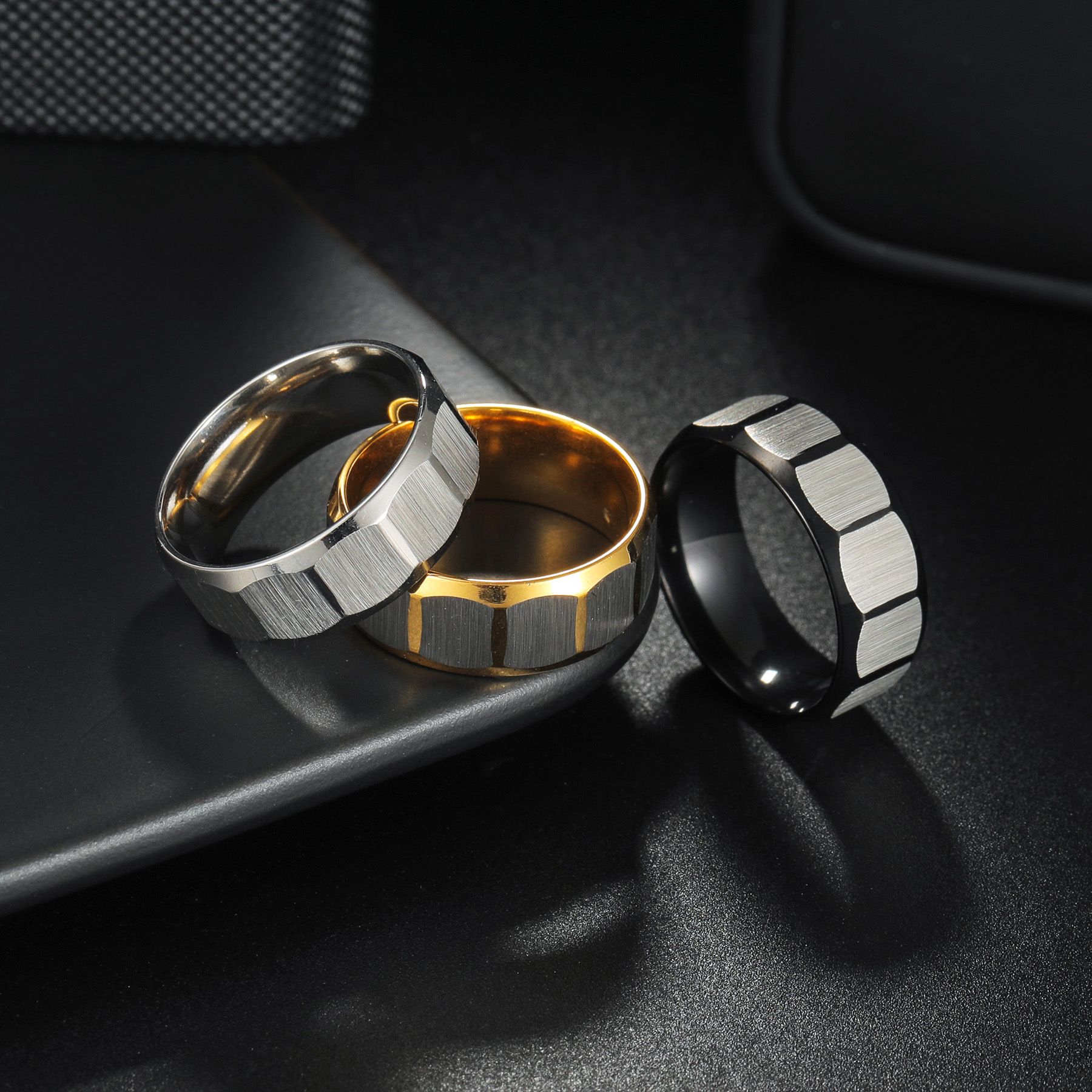 3 pcs 8MM Comfort Fit Tungsten Carbide Wedding Band Square Faceted Ring Matte Fit Tungsten Wedding Band Faceted Promise Ring(8)