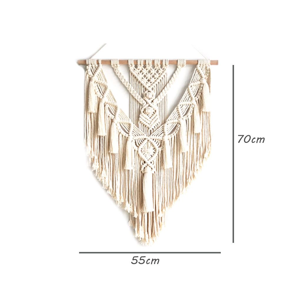 Boho Wall Hanging Decor, Geometric Woven Tapestry Chic Cotton Handmade Bohemian Art with Long Tassel, Craft Ornament