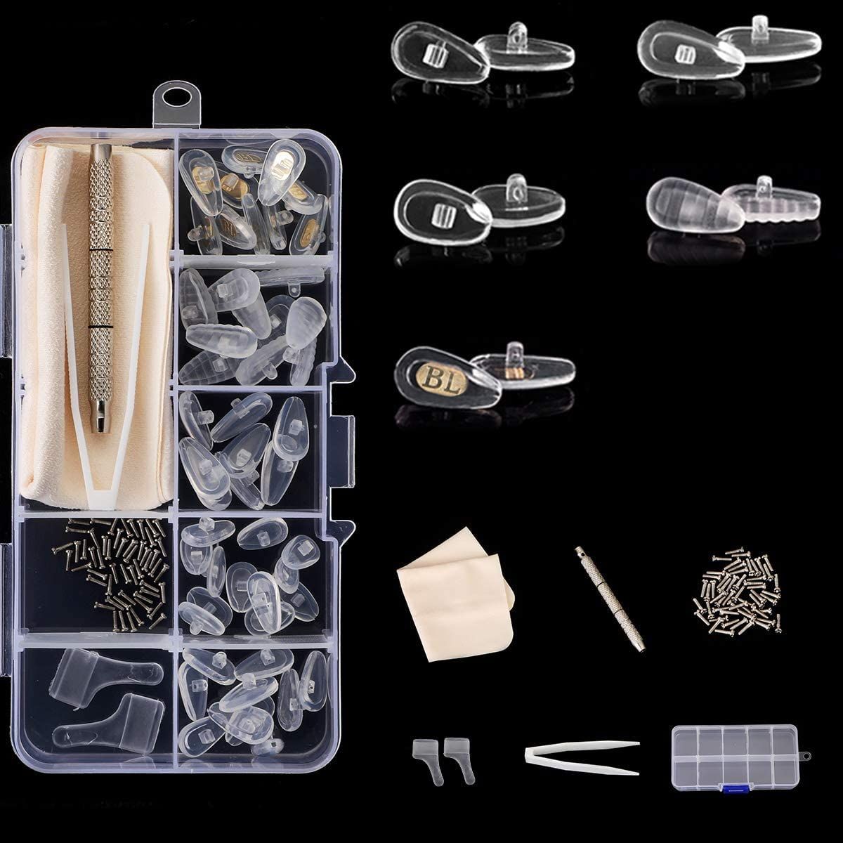 35 pairs Eyeglasses Sunglasses repair kit, Balloon Soft Silicone Nose Pads Support Replacement, Assortment Repair Tool Set