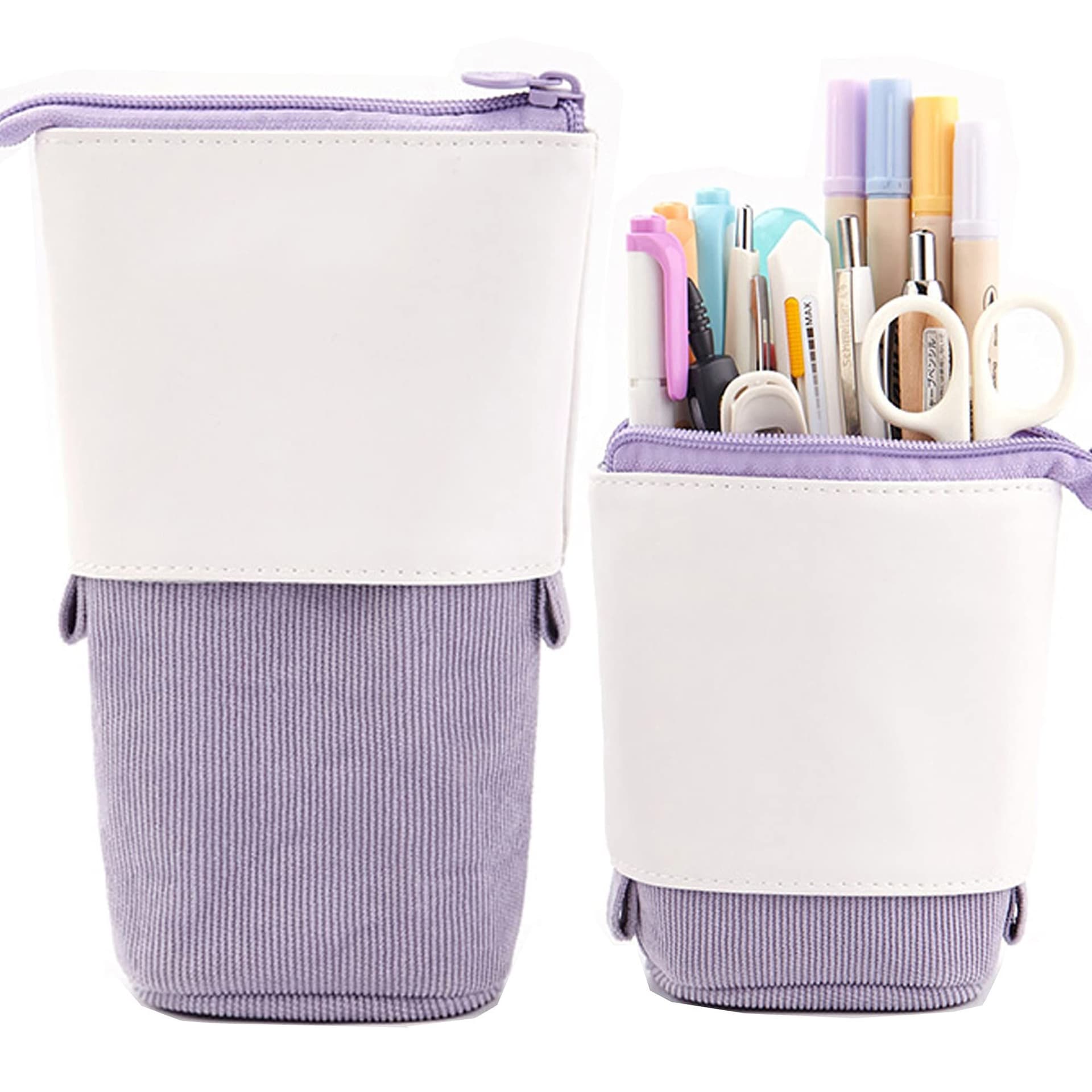 Telescopic Pencil Bag Retractable Corduroy Organizer Colorful 2 Piece
