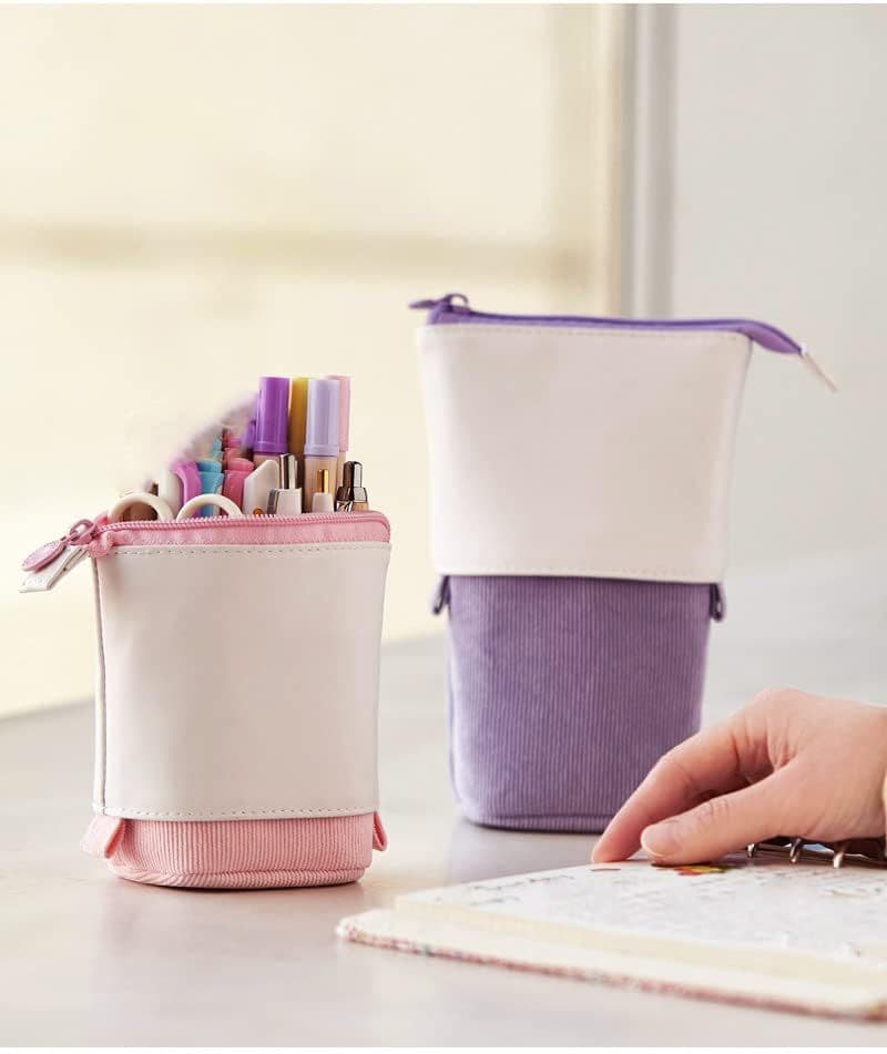 Telescopic Pencil Bag Retractable Corduroy Organizer Colorful 2 Piece