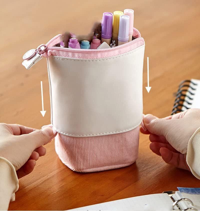 Telescopic Pencil Bag Retractable Corduroy Organizer Colorful 2 Piece