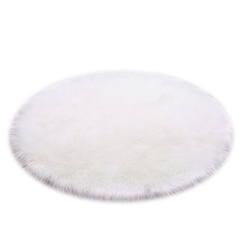 Round Fur Rug Fluffy Area Rug for Bedroom,White Faux Fur Rug Circle Rug for Kids Room, Cute Princess Castle Nursery Rug,Plush Shag
