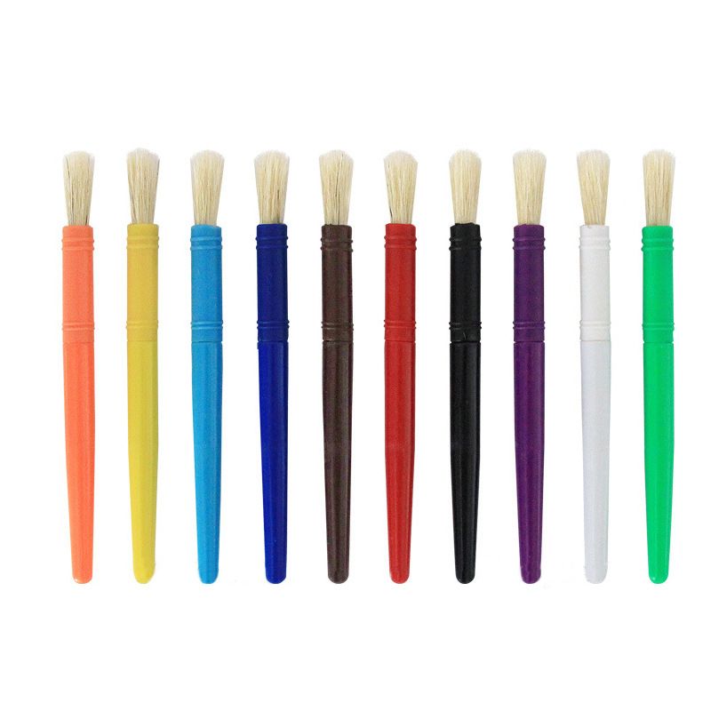 Art Supply 10 Piece Children's No Spill Paint Cups with Colored Lids and 10 Piece Large Round Brush Set with Plastic Handles