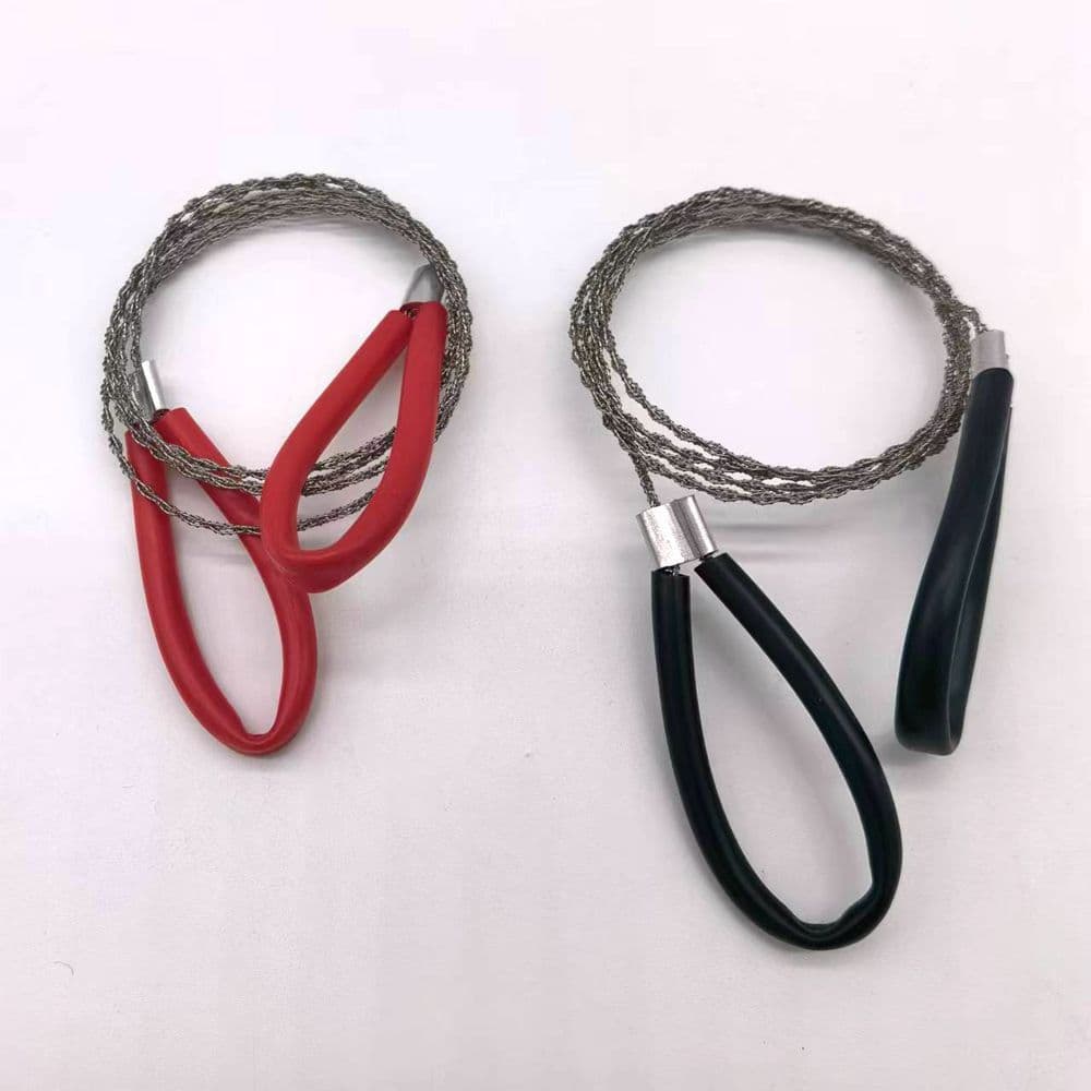 2 Pcs Pipe Cable Saw Stainless Steel Wire Saw Portable String Rope Saw Survival Wire Saw for Hiking Camping Hunting, Red & Black