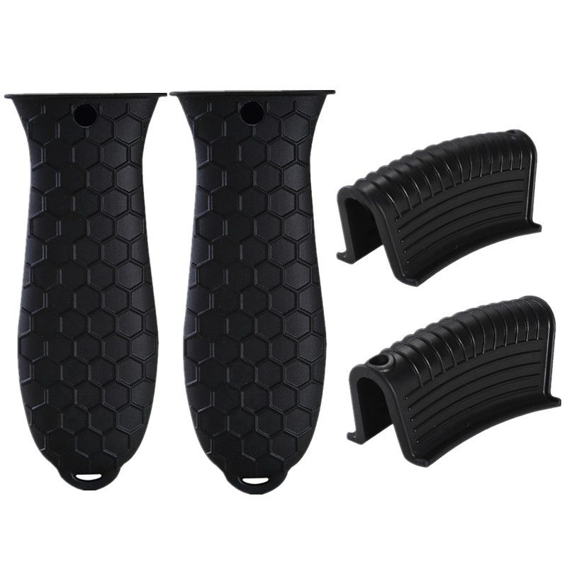 Silicone Hot Handle Holders Cover 4 Pack Cast Iron Handle Cover Pot Handle Holder Sleeve Non-Slip Heat Resistant (Black)