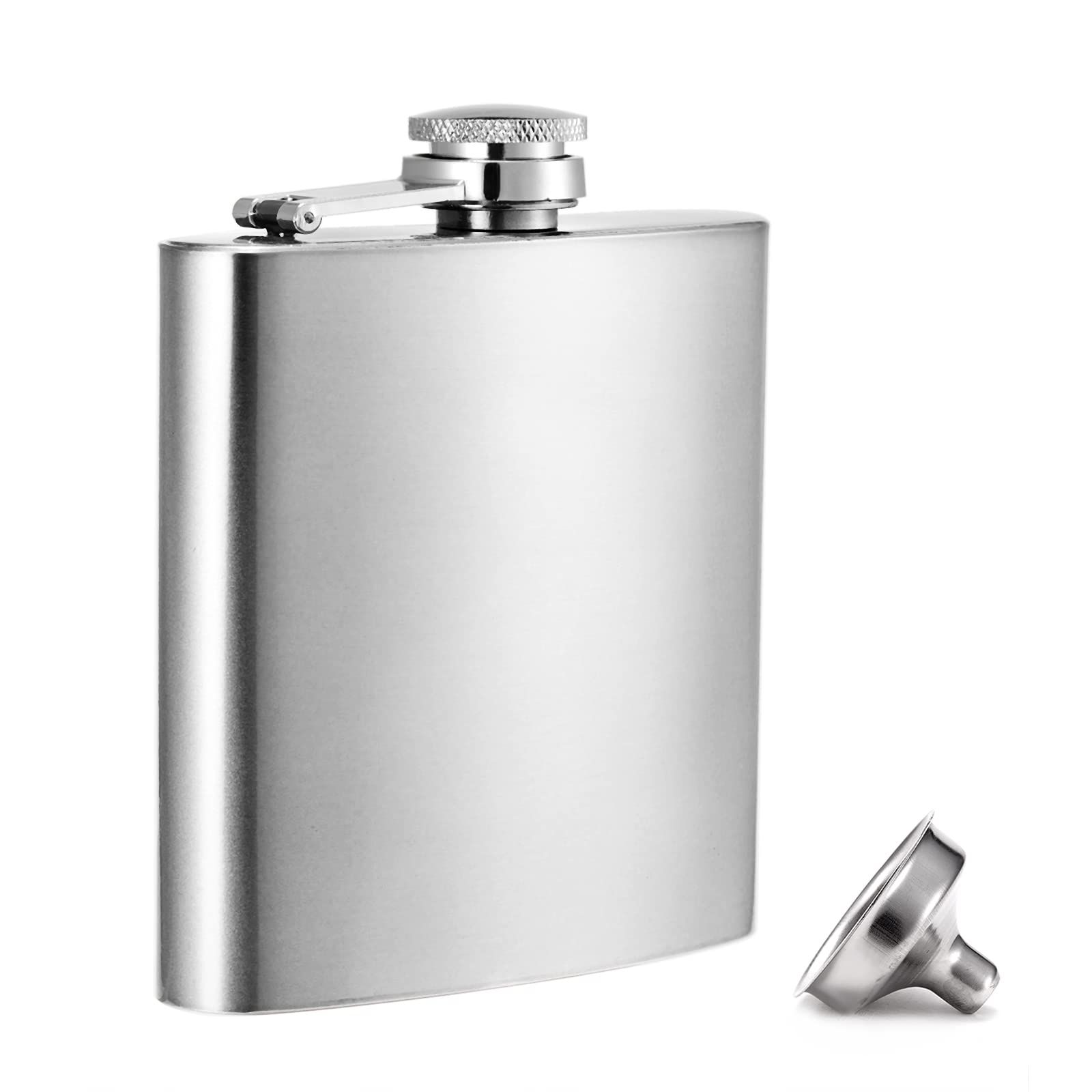 Hip Flask Pocket Alcohol Dranking Flask 7 OZ Stainless Steel Leak proof with Funnel Flask set (Silver)