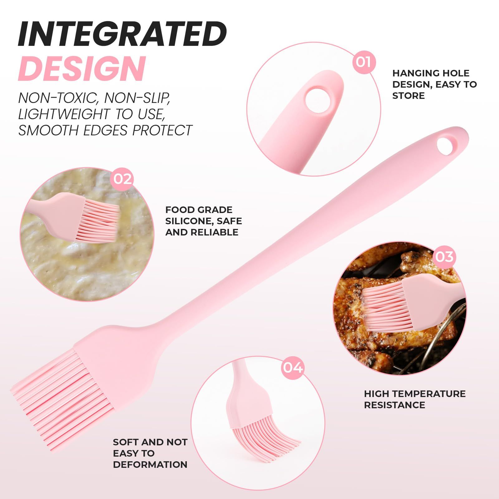 2 Pcs Silicone Pastry Basting Brushes, Heat Resistant Oil Brushes for Cooking Baking Frying BBQ, Pink Kitchen Brush