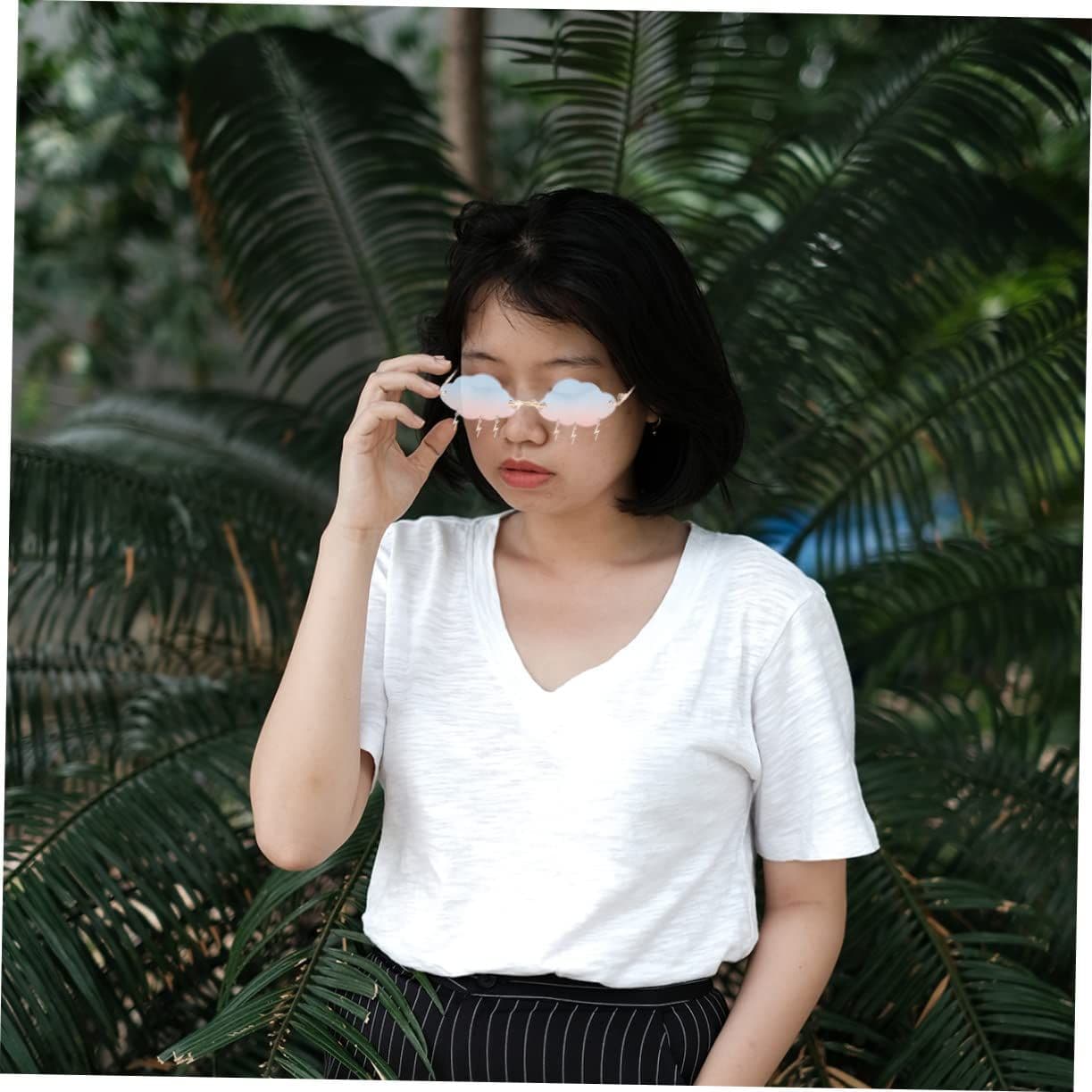 Rimless Sunglasses Cloud Lightning Design UV400 Lenses Stylish Frameless Eyewear for Women and Men