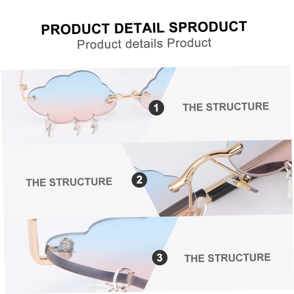 Rimless Sunglasses Cloud Lightning Design UV400 Lenses Stylish Frameless Eyewear for Women and Men