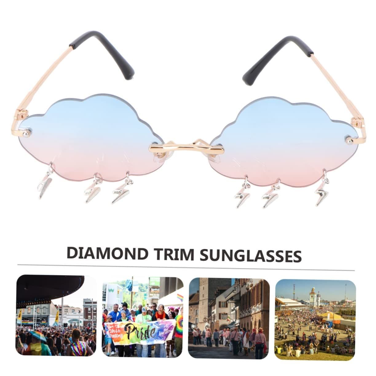 Rimless Sunglasses Cloud Lightning Design UV400 Lenses Stylish Frameless Eyewear for Women and Men