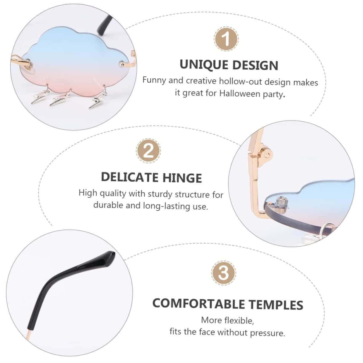 Rimless Sunglasses Cloud Lightning Design UV400 Lenses Stylish Frameless Eyewear for Women and Men