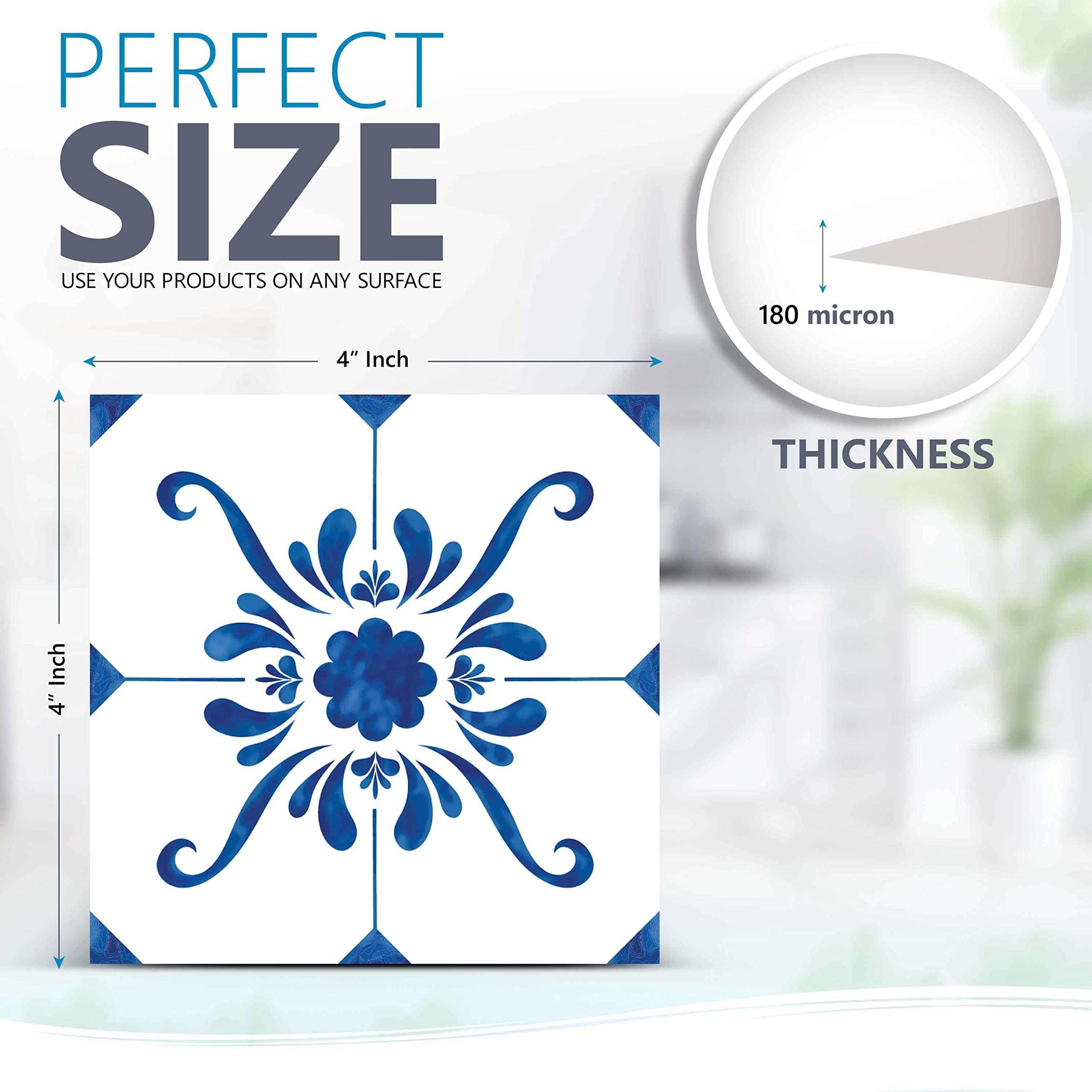 Tile Sticker Peel and Stick Easy Application – Ideal for Bathroom, Kitchen Wall Tile Decals (Blue and White, 4x4 Inch)