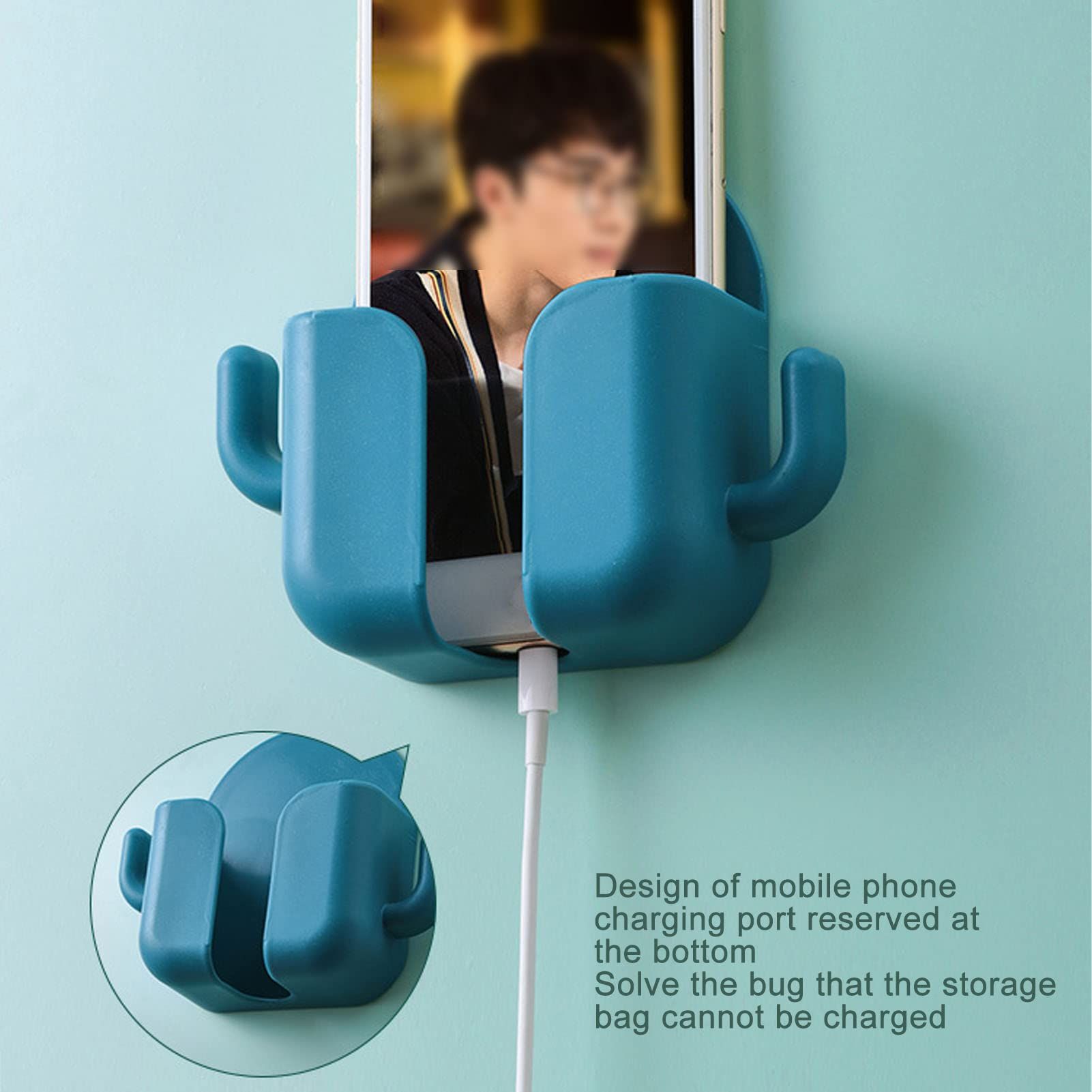 Self Adhesive Phone Stand Wall Remote Holder Charging Phone Organizer Bracket with Data Cable Receiving Hole for Bedroom 2 pcs