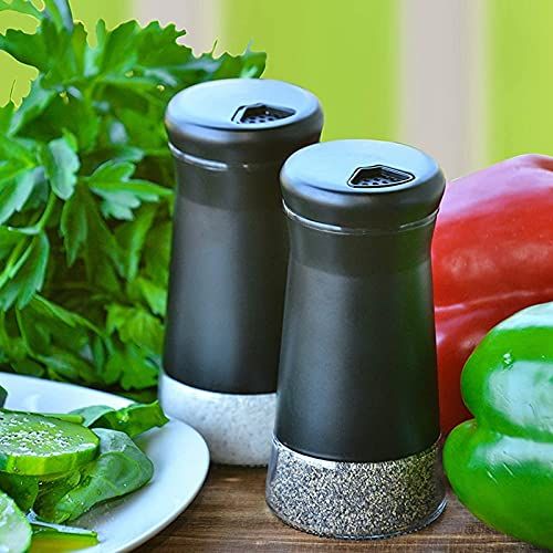 Pepper Shakers with Adjustable Pour Holes Elegant Stainless Steel Salt and Pepper Dispenser Perfect for Sea Salts 2Pcs, Black