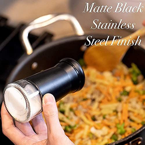 Pepper Shakers with Adjustable Pour Holes Elegant Stainless Steel Salt and Pepper Dispenser Perfect for Sea Salts 2Pcs, Black