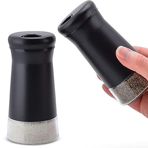 Pepper Shakers with Adjustable Pour Holes Elegant Stainless Steel Salt and Pepper Dispenser Perfect for Sea Salts 2Pcs, Black