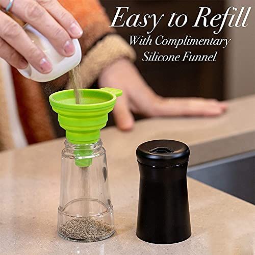 Pepper Shakers with Adjustable Pour Holes Elegant Stainless Steel Salt and Pepper Dispenser Perfect for Sea Salts 2Pcs, Black