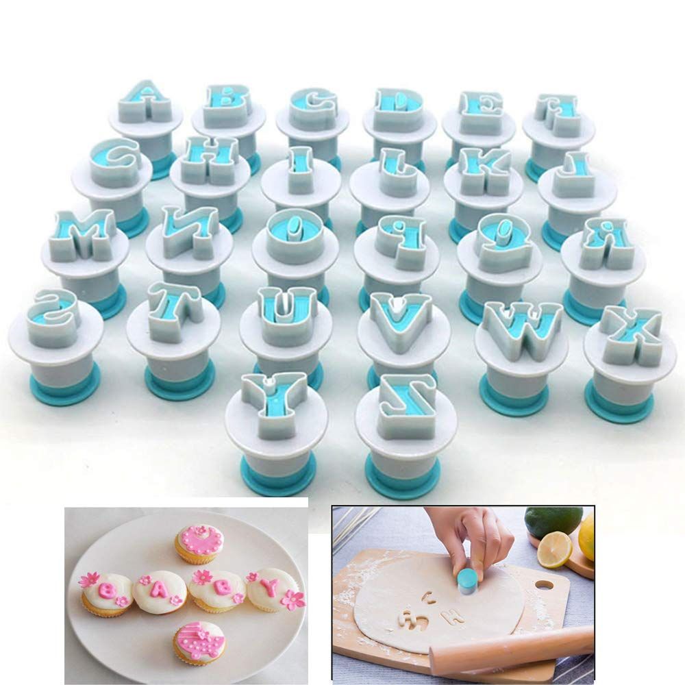 26PCS/Set Cookie Stamp Impress Cookie Cutters Alphabet Letter and Number Cake Biscuit Mold Letter Shape (Upper Case Letter Shape)