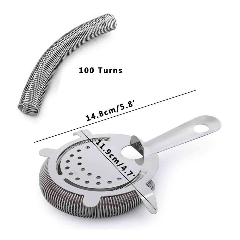 Cocktail Strainer Stainless Steel Bar Strainer Professional 4 Prong Strainer with 100 Wire Spring SAFE MATERIAL