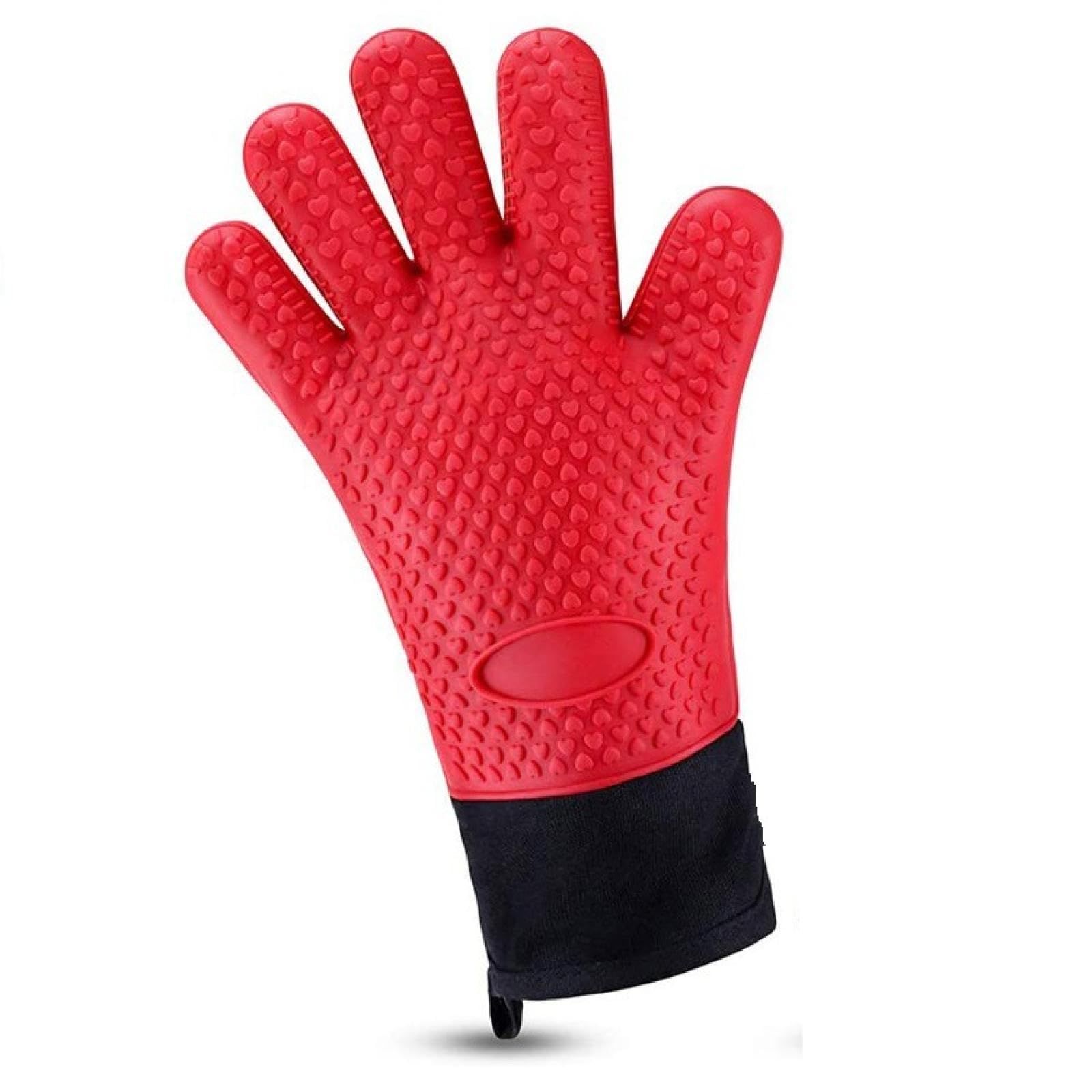 Grilling Gloves, Long Waterproof BBQ Kitchen Oven Mitts with Inner Cotton Layer for Barbecue, Cooking, Baking, Smoker(Red)