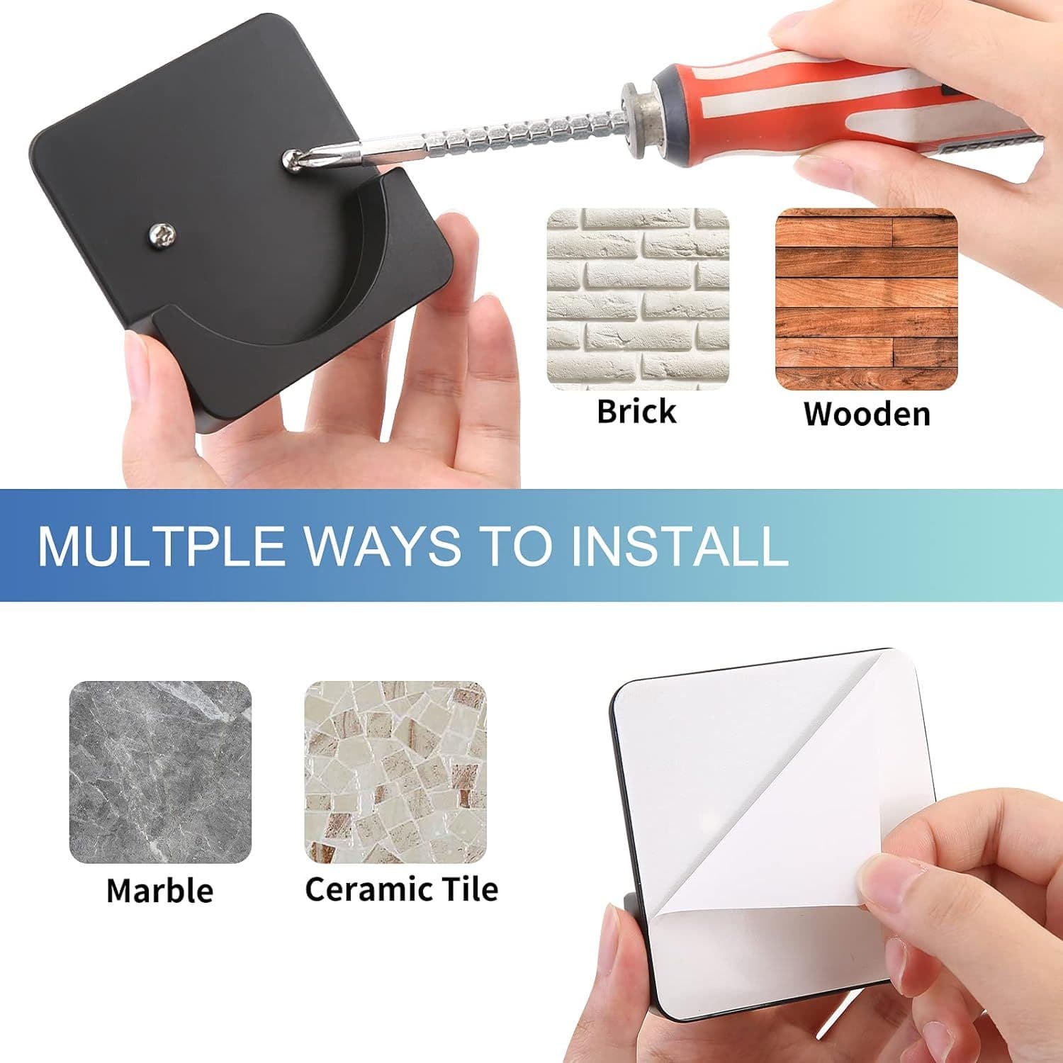 Shower Curtain Rod Holder Adhesive No Drilling Wall Mount Black