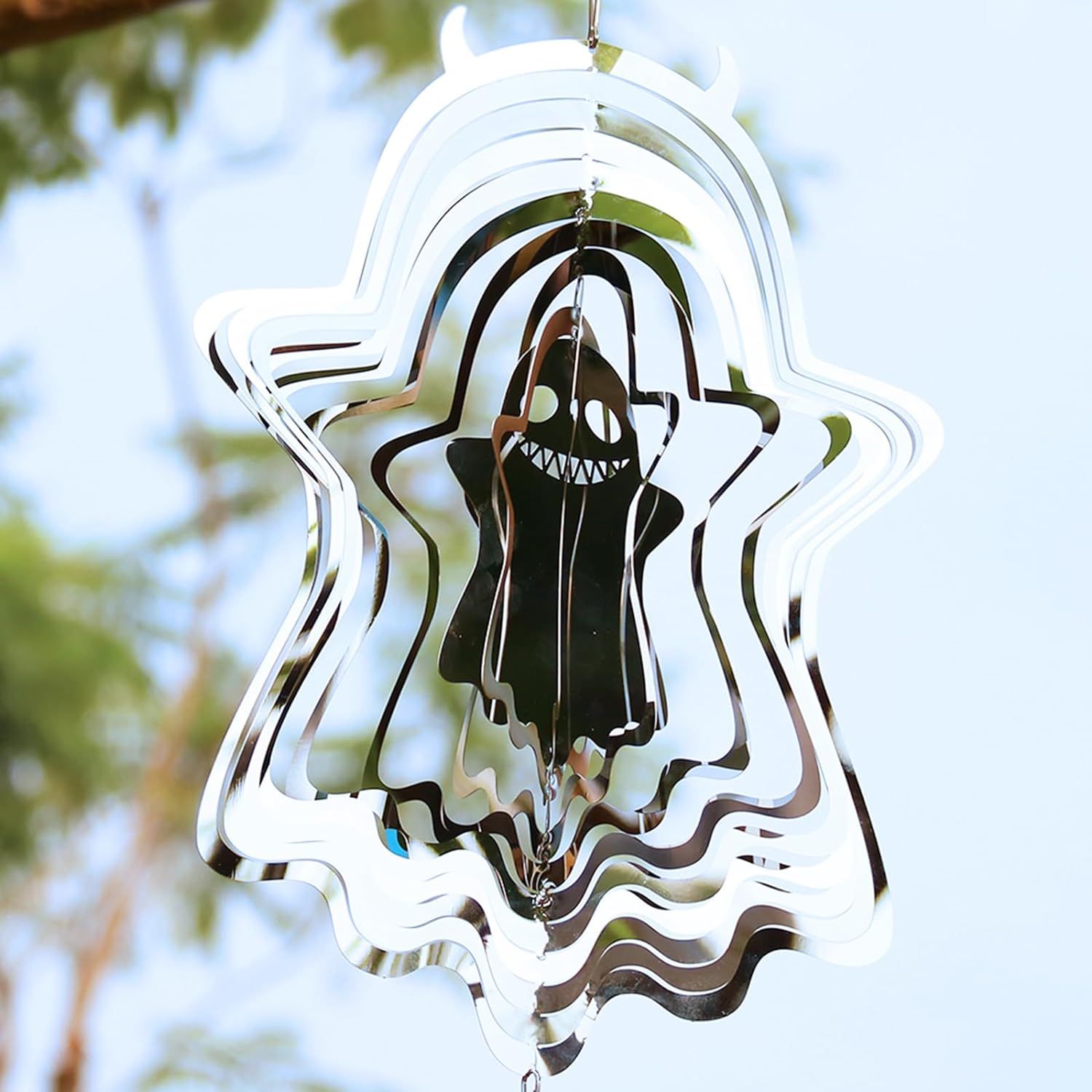 3D Stainless Steel Hanging Wind Powered Kinetic Ornaments Sculpture Halloween Decorations for Indoor Outdoor Spinner