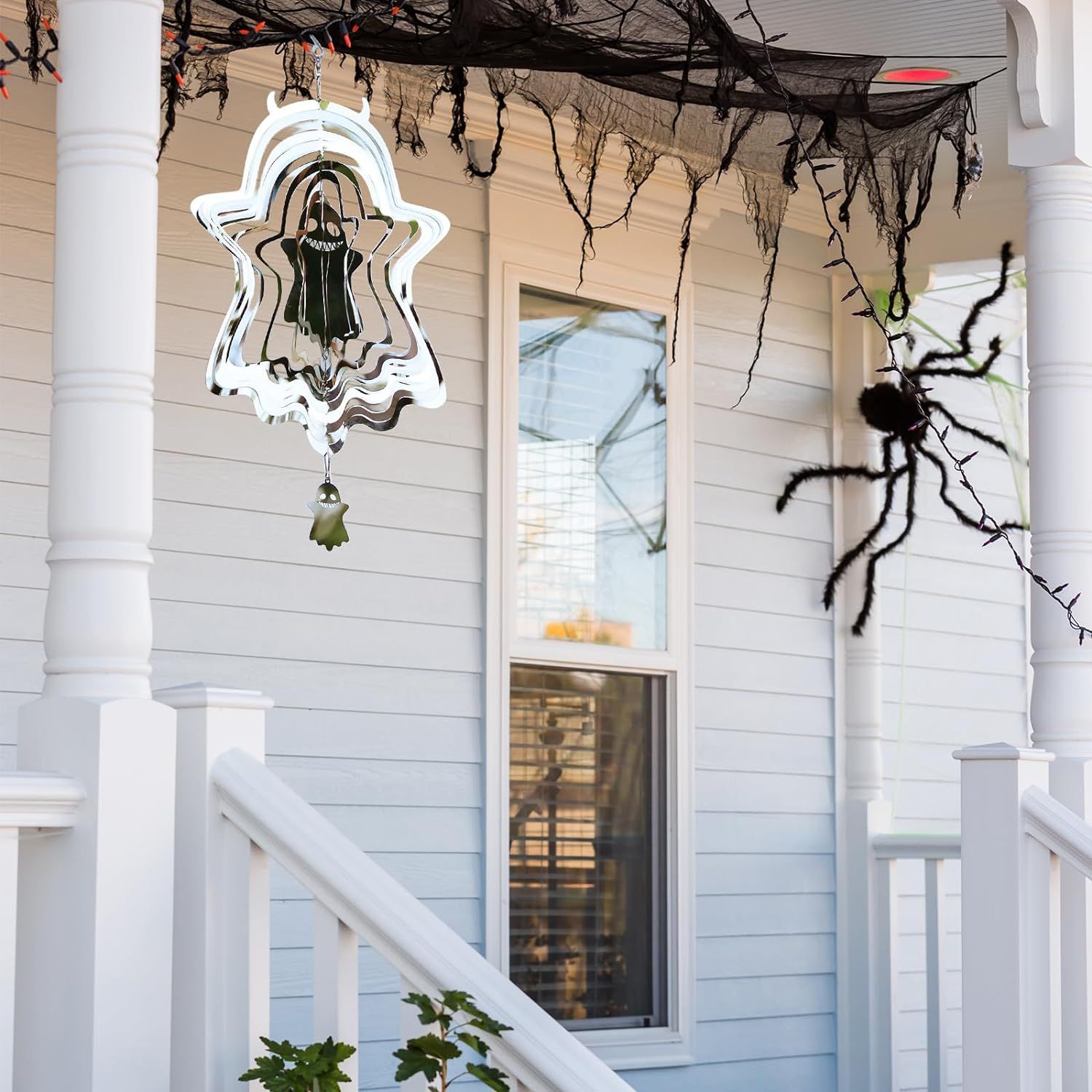 3D Stainless Steel Hanging Wind Powered Kinetic Ornaments Sculpture Halloween Decorations for Indoor Outdoor Spinner