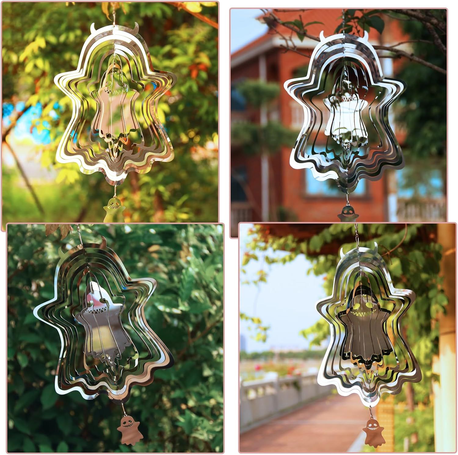 3D Stainless Steel Hanging Wind Powered Kinetic Ornaments Sculpture Halloween Decorations for Indoor Outdoor Spinner