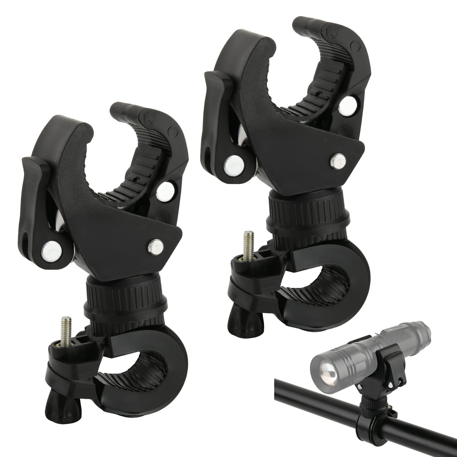 2 Pcs Bike Flashlight Mount Holder Universal Bicycle Flashlight HolderRotation Bike Flashlight Clip Adjustable Clamp Headlight