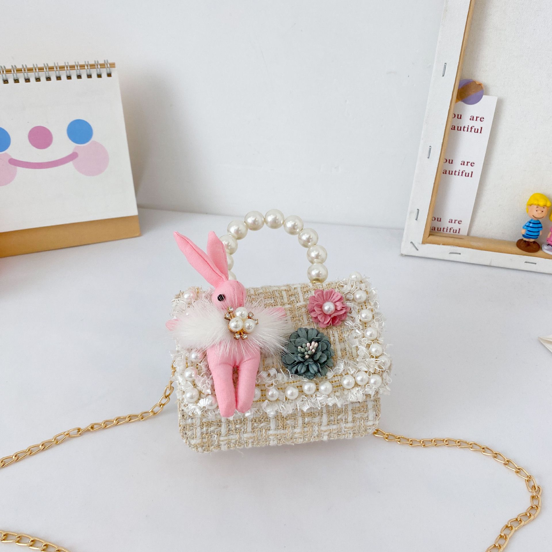 Girls Princess Purses Cute Crown Crossbody Bag Handbag with Pearl Handle for girls Bunny Crossbody Bag Cartoon Handbag Toddler
