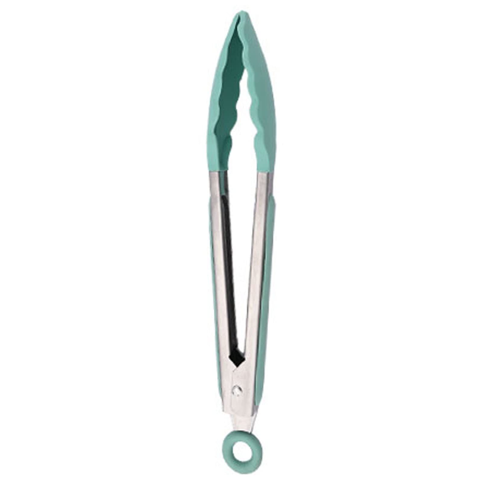 Stainless Steel Serving Kitchen Food Tongs with Non-Slip Silicone Grip for Serving, Cooking (Nordic green 9 inch)