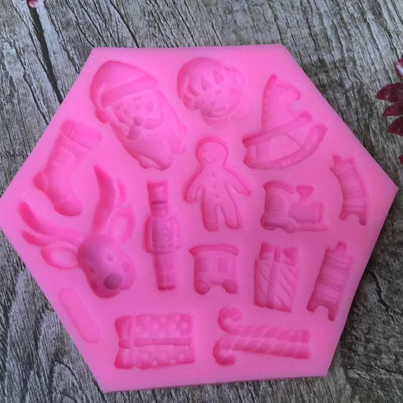 2pc Christmas Theme Santa Elk Gift Socks Silicone Molds for Cake Fondant Biscuit Cookies Dessert Candle Decor
