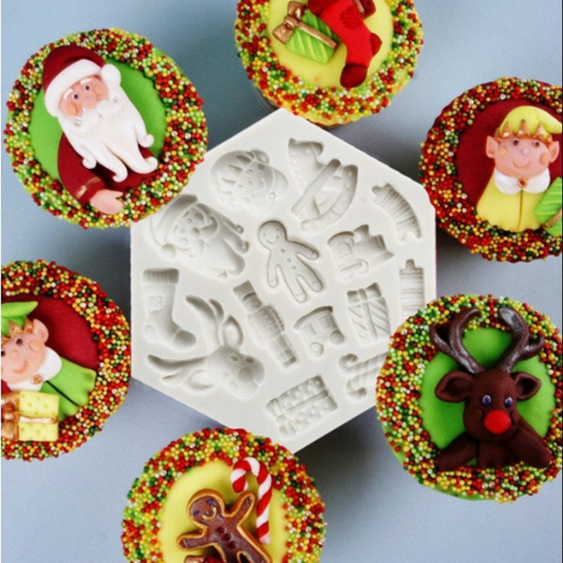 2pc Christmas Theme Santa Elk Gift Socks Silicone Molds for Cake Fondant Biscuit Cookies Dessert Candle Decor