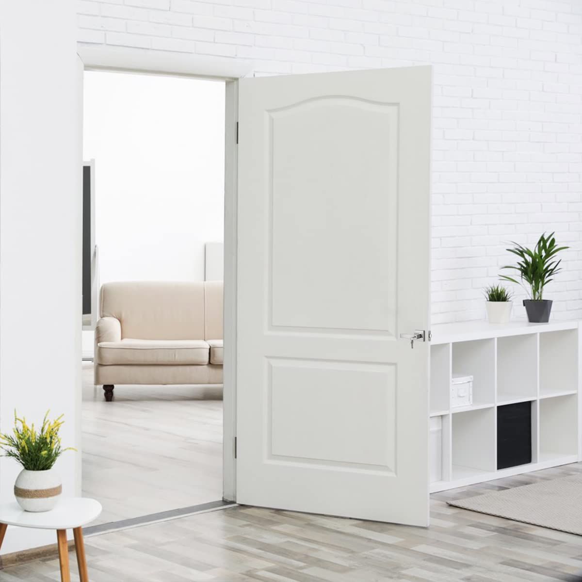 Square Rose Privacy Door Lever, Lock for Bed/Bath Modern Square Satin Nickel Entry Handle with Key Lock Latch Lever Lockset