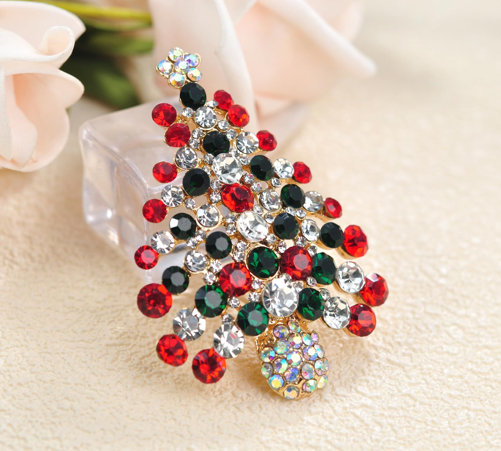 Holiday Christmas Jewelry Xmas Tree Brooch Pin With Colorful Crystal Lights for Claus Snowman Jingle Bells Jewelry Pins