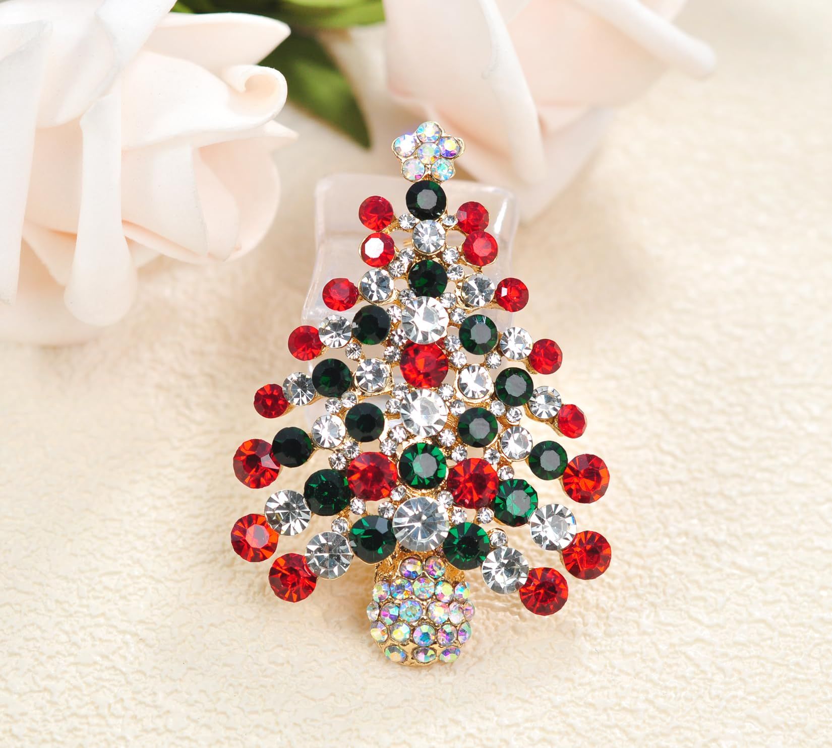 Holiday Christmas Jewelry Xmas Tree Brooch Pin With Colorful Crystal Lights for Claus Snowman Jingle Bells Jewelry Pins