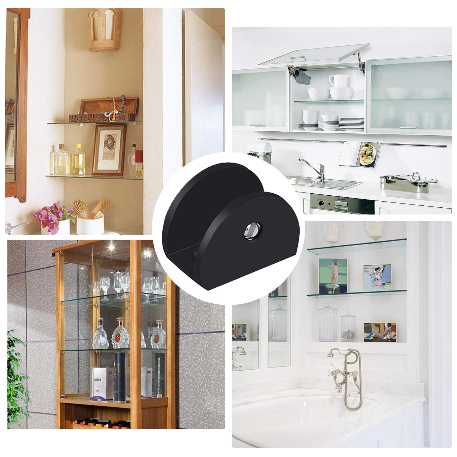 8pcs Adjustable Frameless Glass Shelf Bracket, Aluminum Alloy Shower Glass Clamp Clip for 10-12mm Wood/Glass, Matte Black