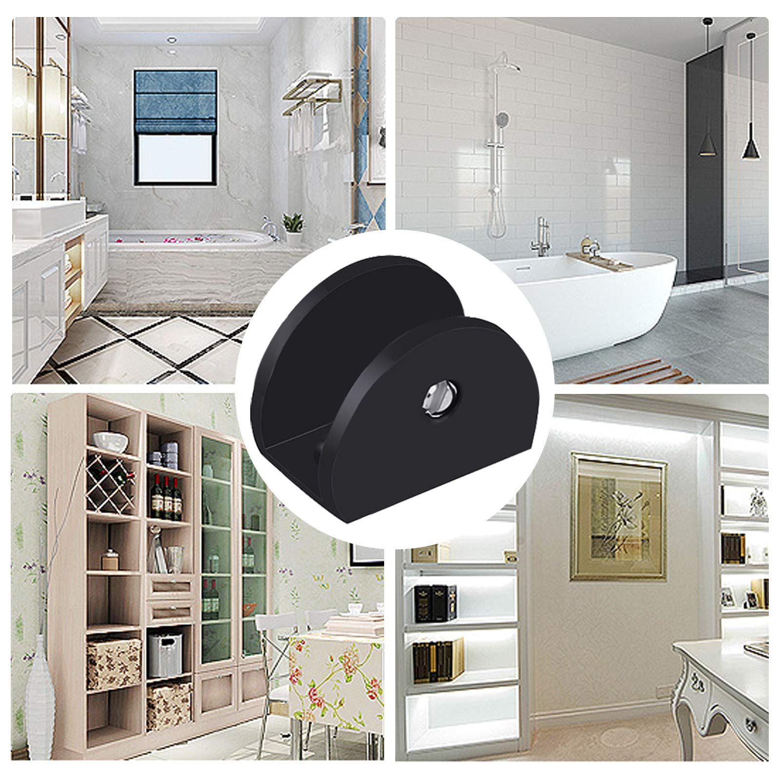 8pcs Adjustable Frameless Glass Shelf Bracket, Aluminum Alloy Shower Glass Clamp Clip for 10-12mm Wood/Glass, Matte Black