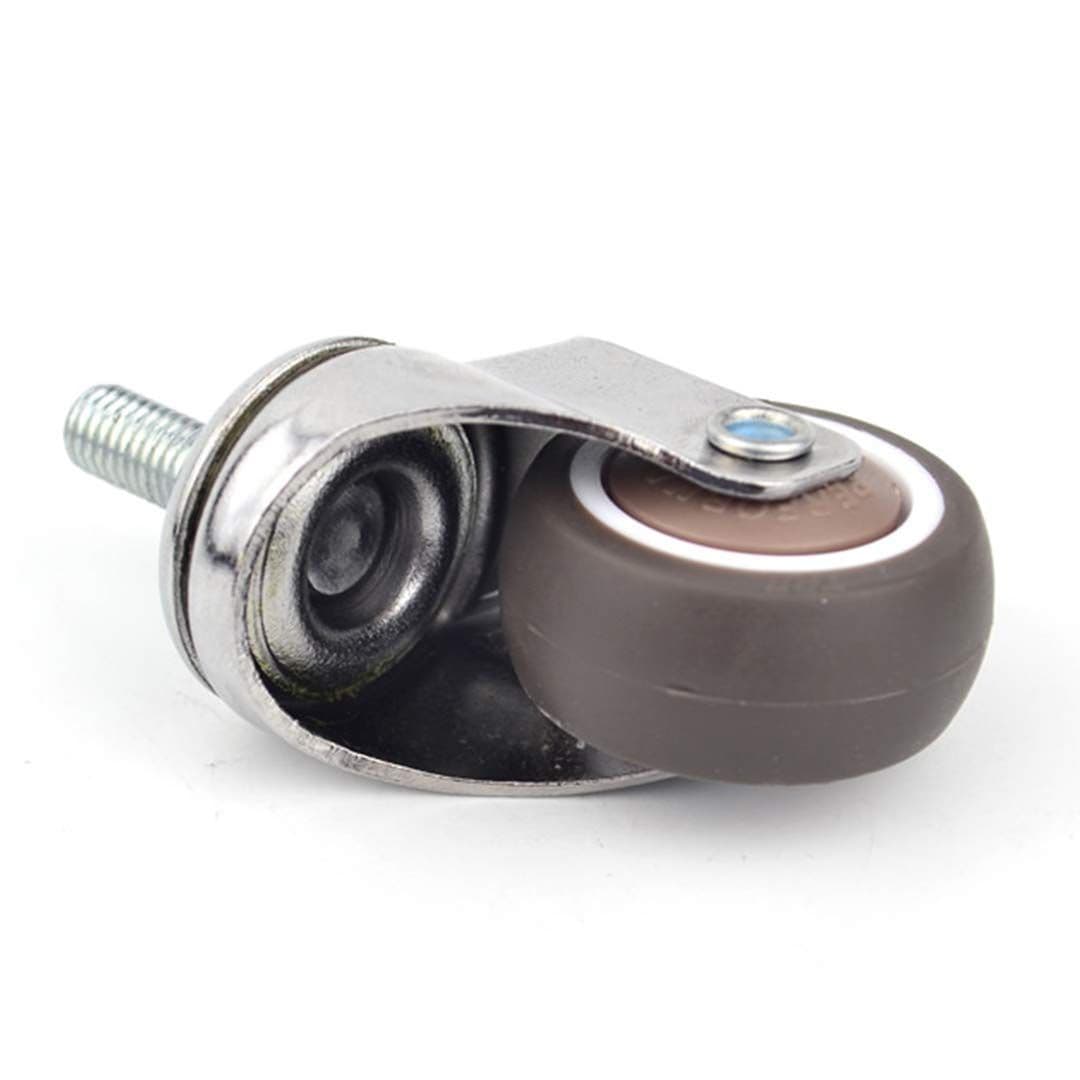 4-Pack Small Swivel Caster Wheels Soft Rubber M6x15mm Mini Threaded Stem Coffee