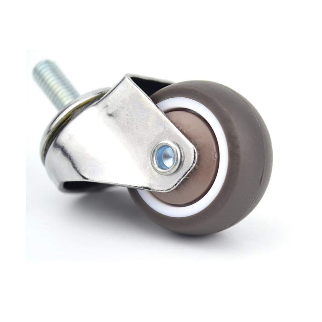4-Pack Small Swivel Caster Wheels Soft Rubber M6x15mm Mini Threaded Stem Coffee