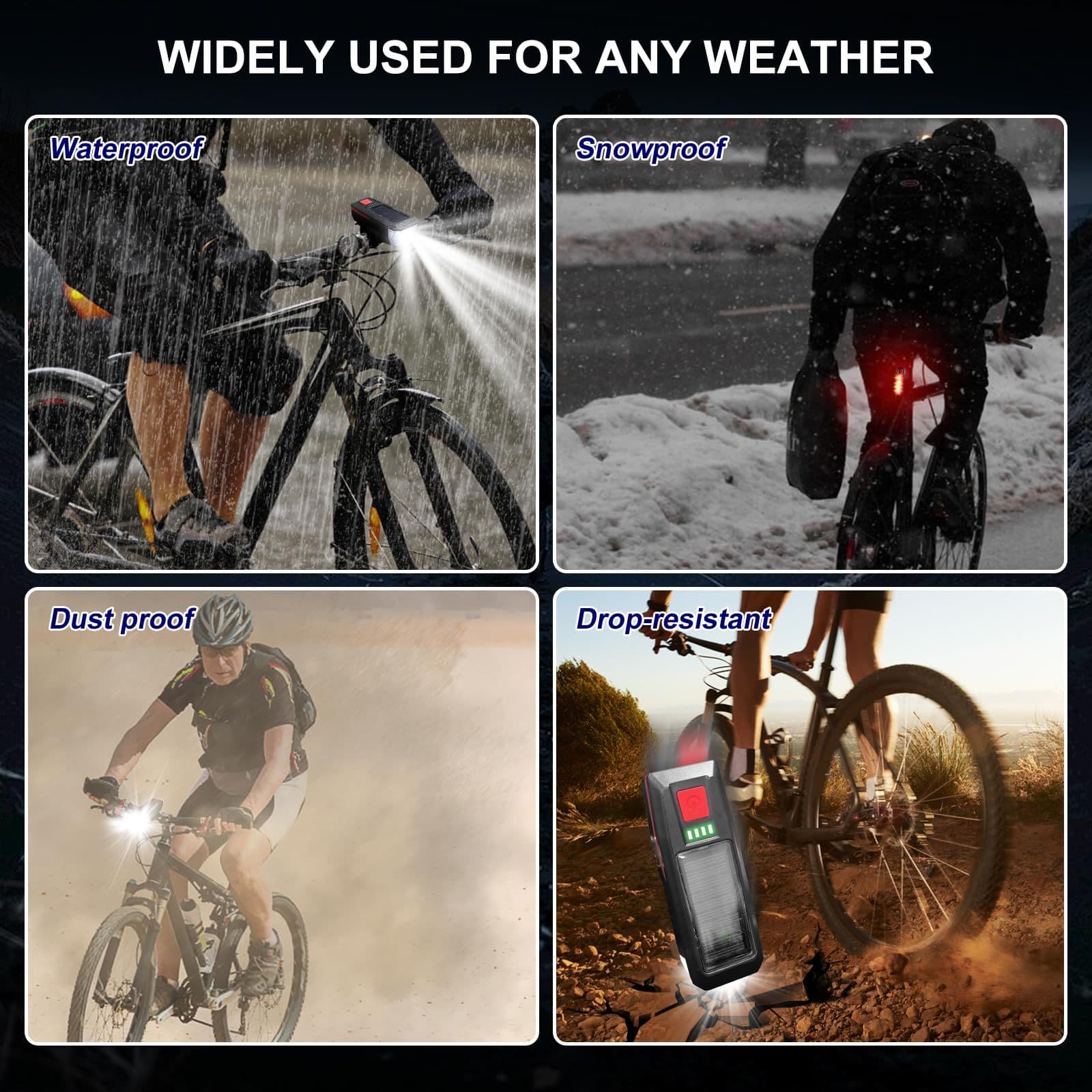 Multi-Functional Solar-Powered USB Rechargeable Battery Mountain Bike Front Light High Brightness 2000mAh Waterproof